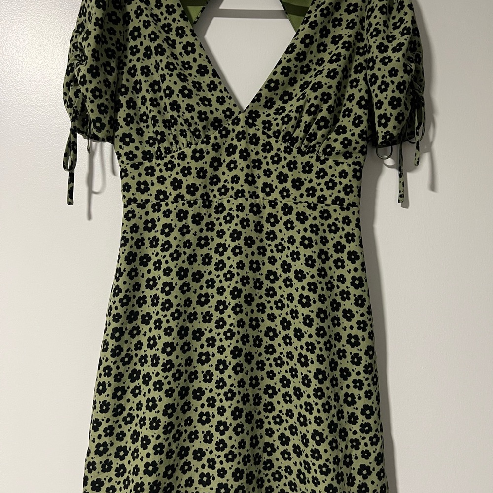 Lulu's Olive Green Mini Dress with Black Floral Print
